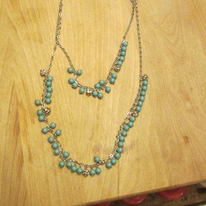 BANANA REPLUBLIC LAYER NECKLACE, SILVERTONE W/FAUX TURQUOIS BEADS